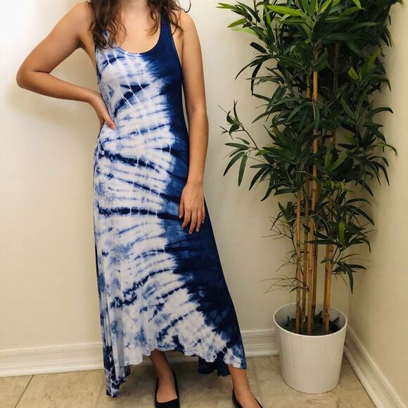 Blue White Tie dye Hi Low Dress Small - Picture 1 of 4